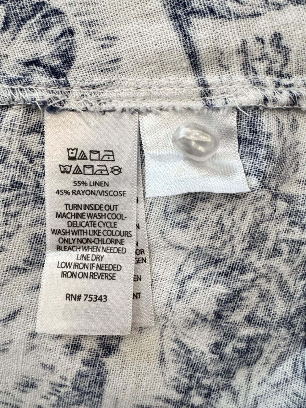 Women's Size L, Linen Blend Dress by Joie, Blue & White Tropical Print Pullover - Picture 11 of 11